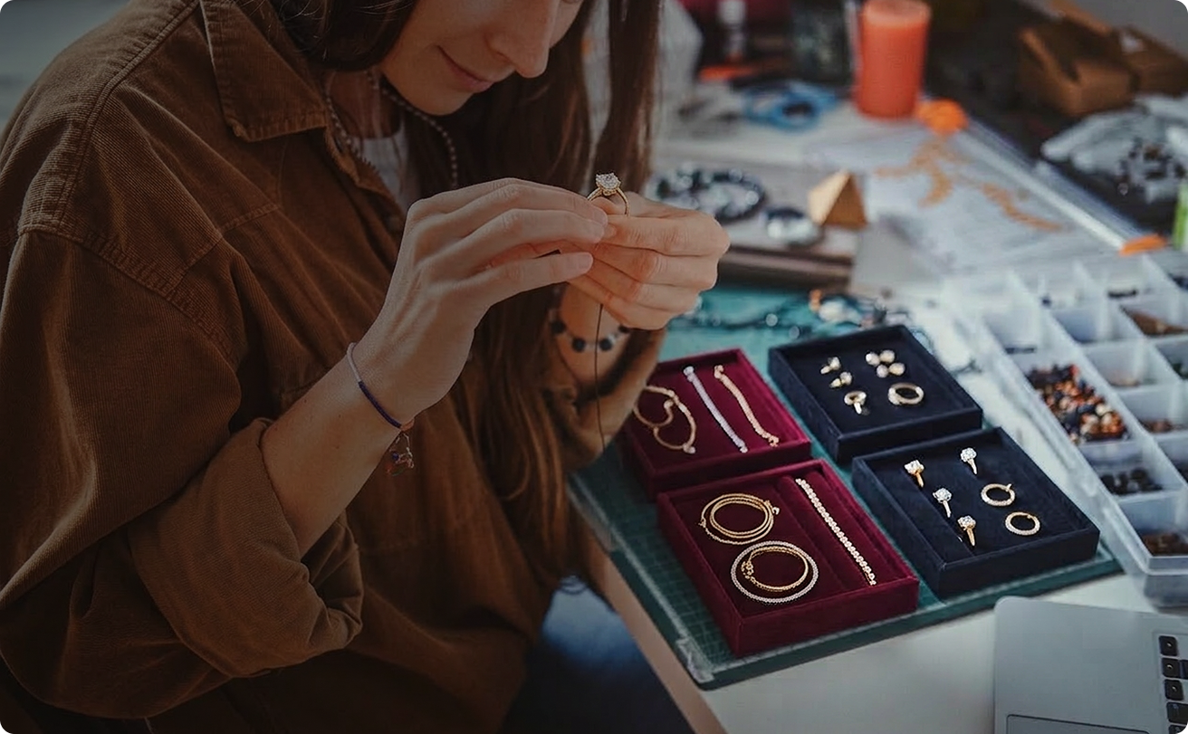 Ювелирные изделия на рабочем столе мастера